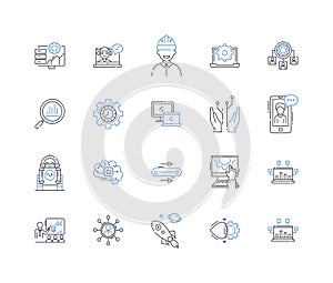 Machine-driven tools line icons collection. Automation, Efficiency, Robotics, Manufacturing, Innovation, Precision
