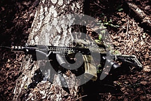 Machine in forest on ground