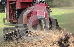 Stump grinder Machine Grinding Tree Stump photo