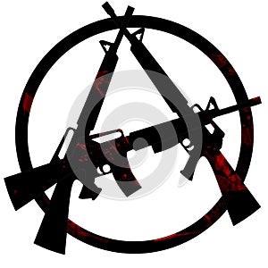 Machine gun anarchy, anarchy, anarchist symbol. black red on a white background