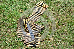 Machine gun bullets lying on ground