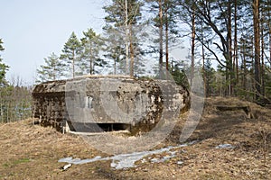 Machine-gun bunker during the Second world war in Lembolovsky battalion line of defense. Leningrad region