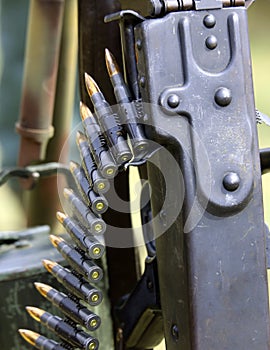 Machine gun with Strip bullets and ammunition army