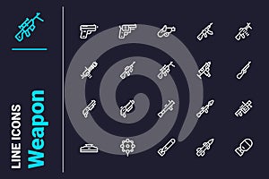 Machine guns and pistols icons set