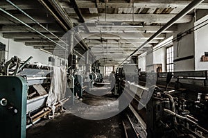 machine hall in abandoned factory