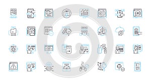 Machine intelligence linear icons set. Automation, Algorithms, Robotics, Learning, Neural, Cognitive, Recognition line photo