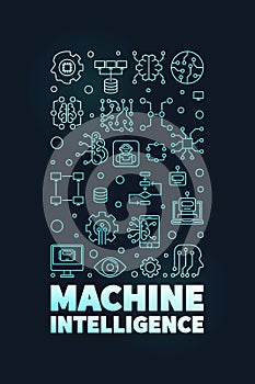 Machine Intelligence vertical thin line colored banner. ML Technology concept illustration