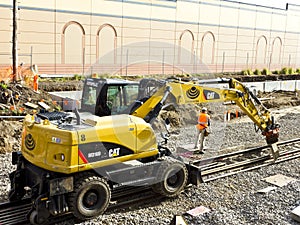 Machine laying rail track