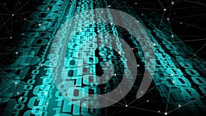 Connected lines exploring abstract binary world of cyber attacks, machine learning, and artificial intelligence in realm