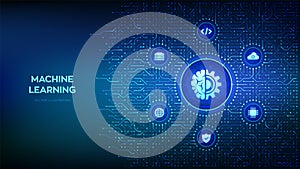 Machine learning. AI Artificial Intelligence. Deep learning. Data mining, Big Data, algorithm, neural network. Background with