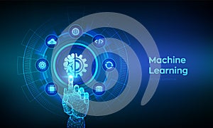 Machine learning. AI Artificial Intelligence. Deep learning. Data mining, Big Data, algorithm, neural network concept on virtual