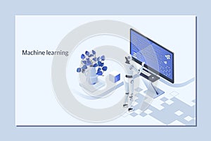 Machine learning algorithm concept with artificial neural network, deep learning.