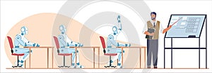 Machine learning algorithm, flat vector illustration. Artificial intelligence. Supervised learning.