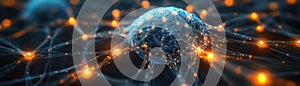 machine learning algorithm visualized as a complex neural network, glowing nodes and connections, photo-realistic, high resolution
