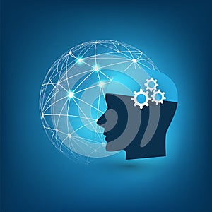 Machine Learning, Artificial Intelligence, Cloud Computing, Automated Support Assistance and Networks Design Concept with Globe