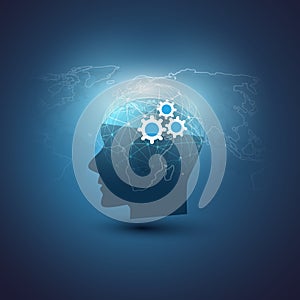 Machine Learning, Artificial Intelligence, Cloud Computing, Global Automated Support Assistance and Networks Design Concept