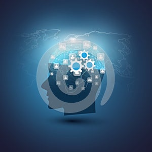 Machine Learning, Artificial Intelligence, Cloud Computing, Global Automated Support Assistance and Networks Design Concept