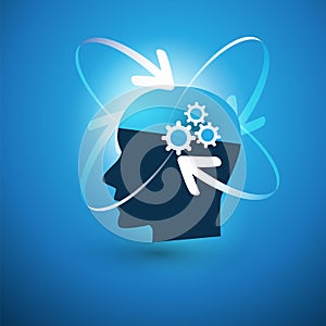 Machine Learning, Artificial Intelligence, Cloud Computing and Networks Design Concept with Arrows and Human Head