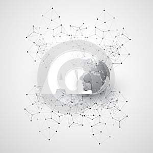 Machine Learning, Artificial Intelligence, Cloud Computing and Networks Design Concept with Geometric Network Mesh