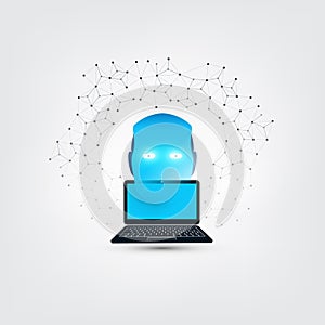 Machine Learning, Artificial Intelligence, Cloud Computing and Networks Design Concept with Laptop Computer, Wireframe