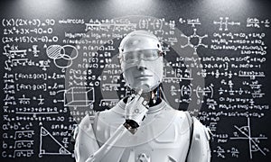 Machine learning concept with robot and math formula