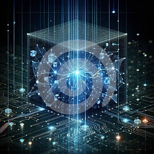 Machine learning data flow. Blockchain grids. Network data nodes