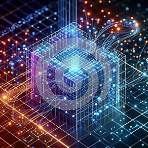 Machine learning data flow. Blockchain grids. Network data nodes