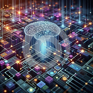 Machine learning data flow. Blockchain grids. Network data nodes