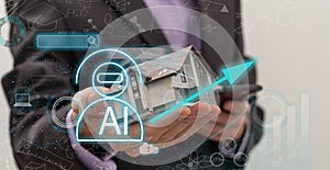 Machine learning. Hand robot touching computer chip and binary data. Futuristic Artificial intelligence & x28;AI