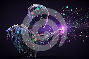 Machine learning. Hand touch a robot on network and binary data.generative ai