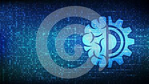 Machine learning icon made with binary code. AI Artificial Intelligence. Deep learning. Data mining, Big Data, algorithm, neural