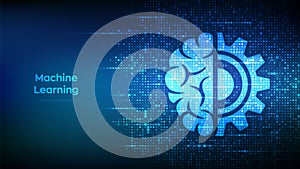 Machine learning icon made with binary code. AI Artificial Intelligence. Deep learning. Data mining, Big Data, algorithm, neural