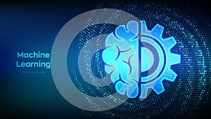 Machine learning icon made with binary code. AI Artificial Intelligence. Deep learning. Data mining, Big Data, algorithm, neural