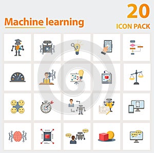 Machine Learning icon set. Collection of simple elements such as the machine learning, machine, problem solving