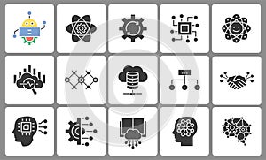 Machine learning icon set. Illustrations isolated on white