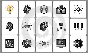 Machine learning icon set. Illustrations isolated on white