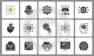 Machine learning icon set. Illustrations isolated on white