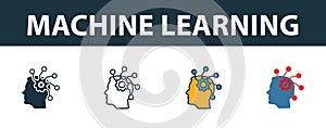 Machine Learning icon set. Premium symbol in diferent styles from crm icons collection. Creative machine learning icon filled,