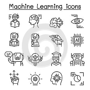 Machine learning icon set in thin line style