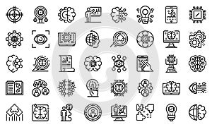 Machine learning icons set, outline style