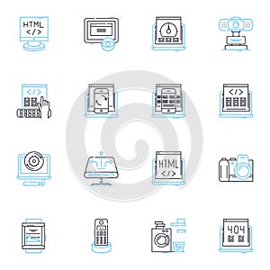 Machine learning linear icons set. Neural nerks, Algorithms, Artificial intelligence, Deep learning, Data, Prediction