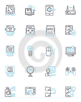 Machine learning linear icons set. Neural nerks, Algorithms, Artificial intelligence, Deep learning, Data, Prediction