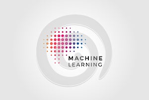 Machine learning logo. Futuristic digital data emblem. Artificial intelligence icon. Science innovation sign. Isolated