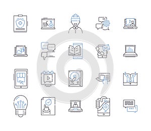 machine learning outline icons collection. machine, learning, AI, neural, networks, algorithm, data vector and