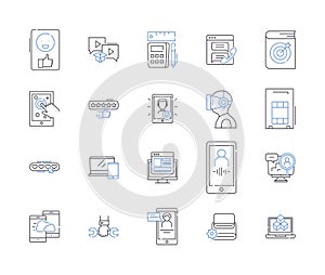 machine learning outline icons collection. machine, learning, AI, neural, networks, algorithm, data vector and