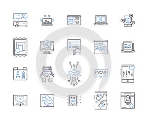 machine learning outline icons collection. machine, learning, AI, neural, networks, algorithm, data vector and