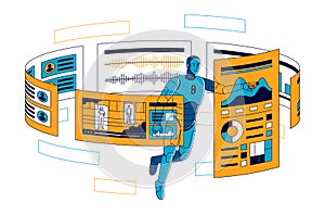 Machine learning process flat vector illustration and by the use of data