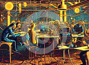 Machine Learning Programmer Job Fictional Work Environment. Generative AI.