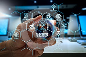 Machine learning technology diagram with artificial intelligence AI,neural network,automation,data mining