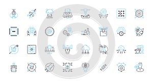 Machine learning technology linear icons set. Algorithms, Predictions, Data, Automation, Neural, Optimization